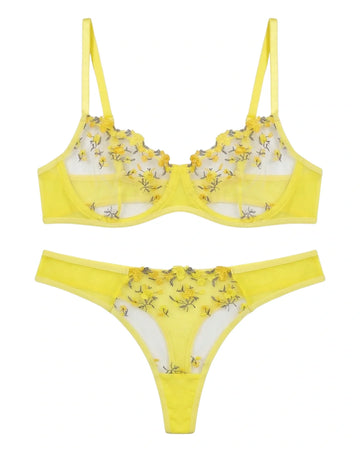 Non Padded Bra Set - Noir Rose - Yellow