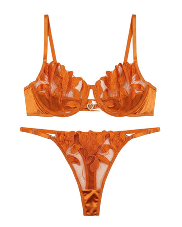 Non Padded Bra Set - Roselle Bloom - Rust